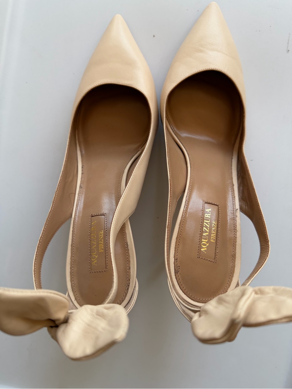 Aquazzura NWOB Women's Cream Nude Leather Slingback Pump Heel Size 41 or 10.5 - Picture 9 of 11
